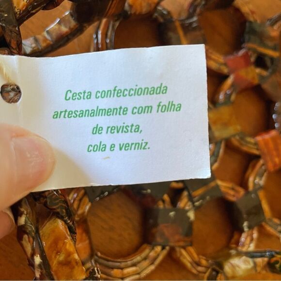 NWT Handcrafted Basket From Brazil Brown Red Black and Tan - Picture 8 of 11